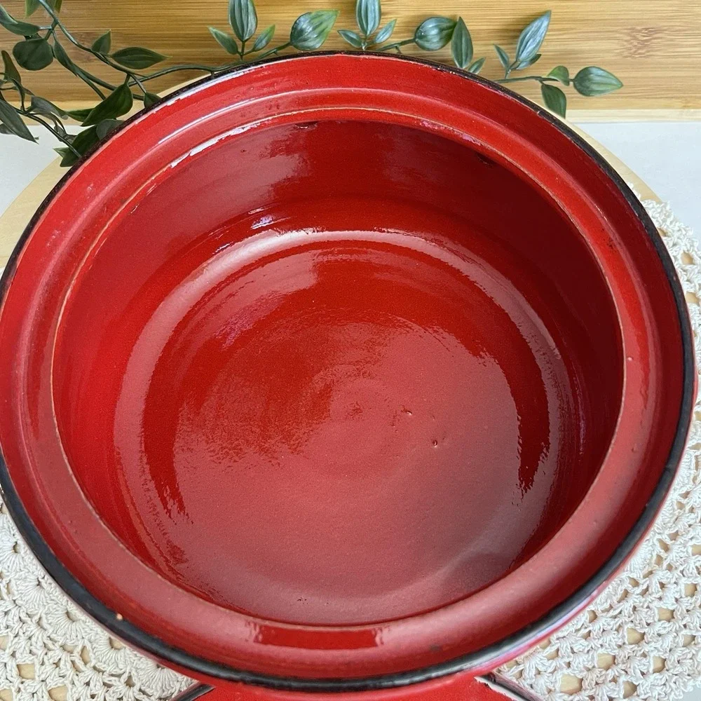 Mamma Ro Italy Terracotta Fondue Pot warmer Base Red Glazed Pottery Rechaud 9
